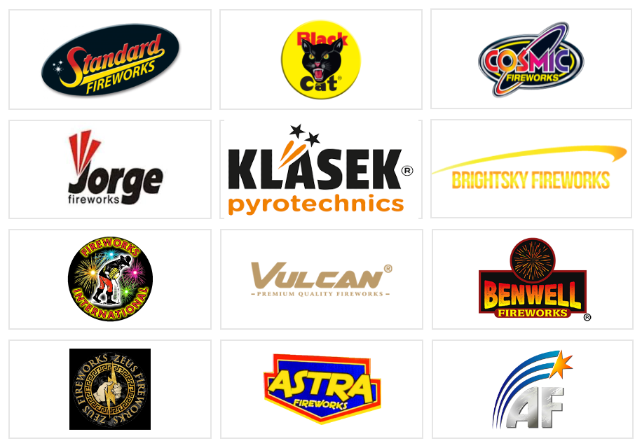Logos of firework manufacturers sold at Jordans Fireworks