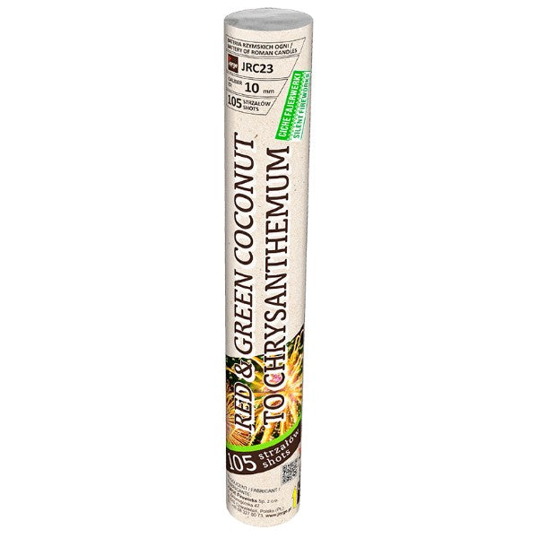 105 shot Red & Green Coconut to Chrysanthemum Roman Candle